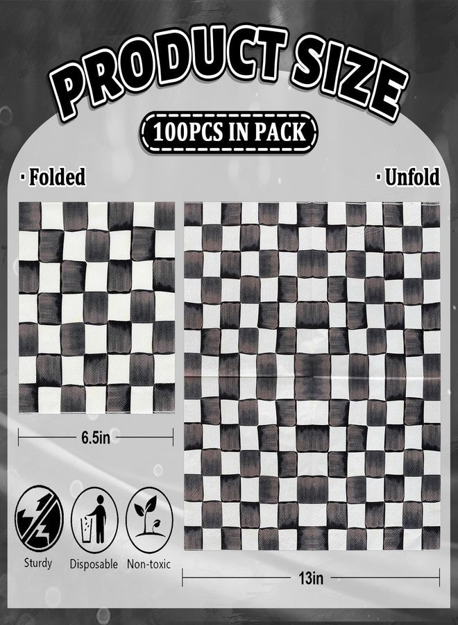 JarThenaAMCS مناديل ورقية من JarThenaAMCS، 100 قطعة، بنقشة مربعات سوداء وبيضاء، بنقشة ألوان مائية، للاستخدام مرة واحدة، مناسبة للغداء والعشاء، ولأعياد الميلاد والعطلات وحفلات سباق السيارات، ولوازم المائدة. - Image 2